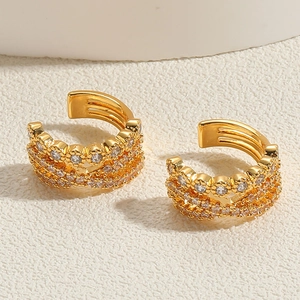 Detail of 14K gold plated ear cuffs with multi-row pave micro-set cubic zirconia stones