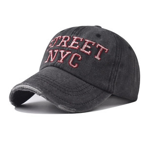 Baseball Cap Washed Cotton Distressed Street NYC Letter Embroidery Vintage Adjustable Sun Hat For Men Women Outdoor