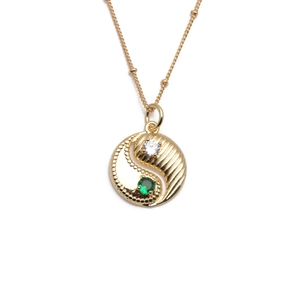 Gold-plated brass Bagua Tai Chi pendant necklace with colorful cubic zirconia stones