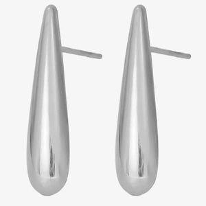 Macro detail of tear drop earrings in polished 304 stainless steel with mirror finish