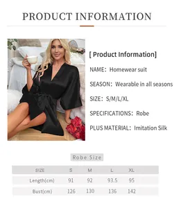 Size chart detail for silk-like satin robe including length and bust measurements