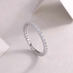 Elegant S925 sterling silver eternity ring with round-cut moissanite stones