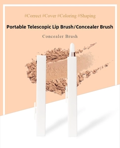 Makro-Detail des einziehbaren Lippen- und Concealer-Pinsels im geschlossenen und offenen Zustand