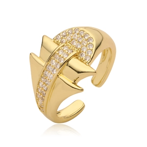 18K gold plated geometric open ring with sparkling double-row cubic zirconia stones