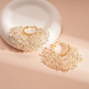 18k gold plated star hoop earrings with crystal fringe in bohemian tassel style