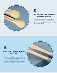 Detailed macro view of soft synthetic bristles and champagne gold thickened aluminum ferrules
