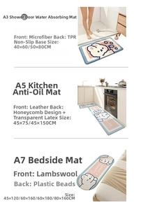 Three-piece home mat set including microfiber bath mat, leather kitchen mat, and fleece runner