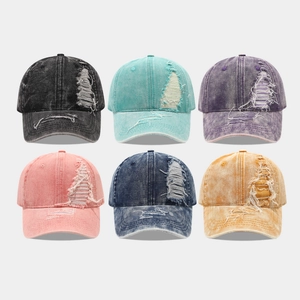 Casquette De Baseball En Jean Délavé Effiloché Rétro Streetwear Chapeau En Coton Réglable