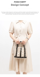 Détail du sac à main fait main en perles avec motifs géométriques et doublure à cordon