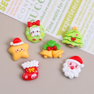 6-piece set of Christmas resin charms featuring Santa, tree, cat wreath and star ornaments