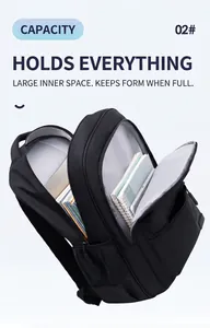 Interior view of the spacious black business backpack with laptop and books storage