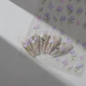 Détails des autocollants ongles papillon M-922 avec dorure violette et motifs floraux