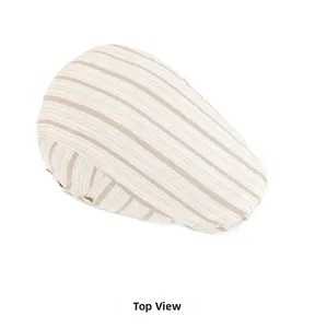 Top view of breathable striped duckbill cap in light khaki and cream colors