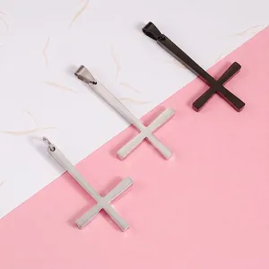 Minimalist mirror polished stainless steel cross pendant in silver and black colors