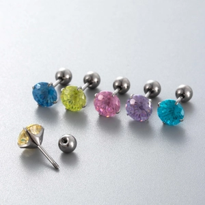 F136 titanium screw back stud earrings with colorful zircon fireworks design for cartilage