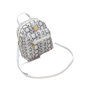 Fashionable mini backpack for women in black and white snakeskin print with gold hardware