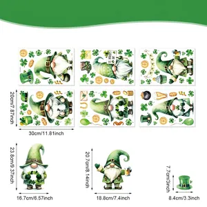 St. Patrick's Day gnome wall decal set size guide with 80 pieces on 6 sheets