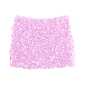Mini-jupe rose pailletée pour femme avec coupe ajustée et finition brillante réfléchissante