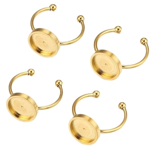 Adjustable golden stainless steel ring base with round flat tray for DIY jewelry making