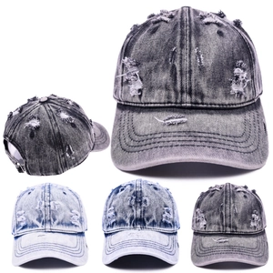Distressed Denim Baseball Cap Vintage Washed Ripped Cotton Sun Hat Adjustable For Men Women Hip Hop Style