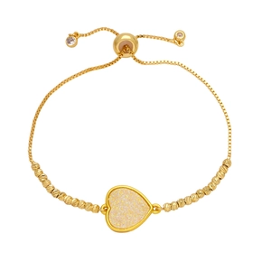 Bracciale a cuore placcato oro regolabile con ciondolo testurizzato e catena veneziana
