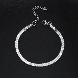 Sleek silver stainless steel flat snake chain bracelet with adjustable lobster clasp
