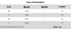 Detailed size chart with bust and length measurements for women floral crop camisole