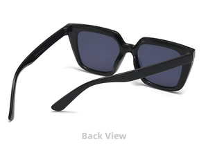 Detail view of wide black temples and S433 model code on square oversized sunglasses
