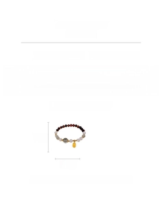 Detail of beaded bracelet with red wood beads, Hetian jade, and gold charms