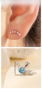 Detailed dimensions of star zircon ear studs with screw backs for ear cartilage