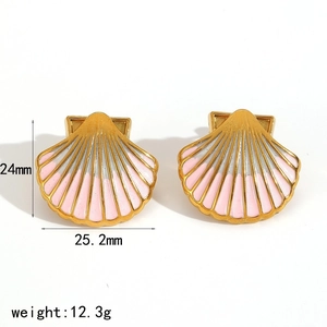 Détails des dimensions 24mm x 25,2mm de boucles d'oreilles coquillage en acier doré