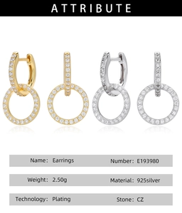 Detail specifications for S925 silver hoop earrings with CZ stone and plating info