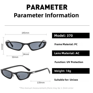 Detailed size specifications and technical measurements for black cat eye sunglasses