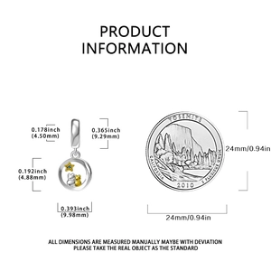 Detailed technical drawing showing dimensions of a cat and star charm pendant for bracelets