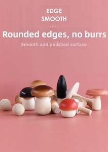 Close-up of smooth polished wooden mushroom decor with natural grain in a warm set