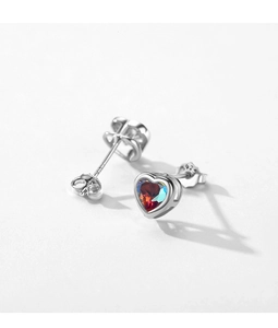 Close-up of S925 sterling silver heart earrings with colorful faceted gemstones