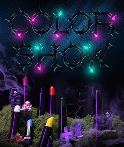 Gothic Halloween makeup set with six colorful body paint sticks in a mystical moss setting