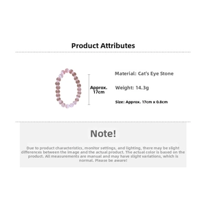 Pink cat eye stone beaded bracelet specifications with 0.8cm bead diameter and 17cm length