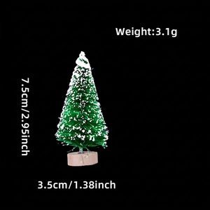 7.5cm mini green sisal Christmas tree with white snow frosting and wooden base detail