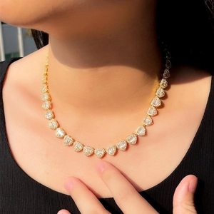 Heart Shaped Necklace Copper Iced Out AAA Zircon Cuban Chain Hip Hop Streetwear Jewelry For Women Nightclub Accessory