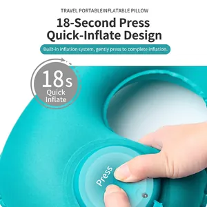 Green inflatable U-shaped travel neck pillow with 18-second manual press inflation system
