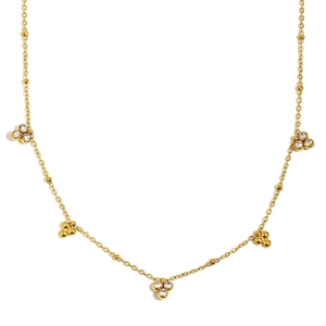 Elegant 18K gold plated stainless steel necklace with three-leaf clover zircon pendants