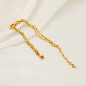 Double-layered golden stainless steel bead chain bracelet with LOVE lettering pendant