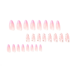 Pink French tips and daisy flower press-on nails set with glossy oval finish