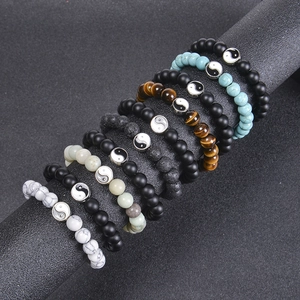 8mm natural stone Yin Yang bracelets featuring matte onyx and white turquoise beads