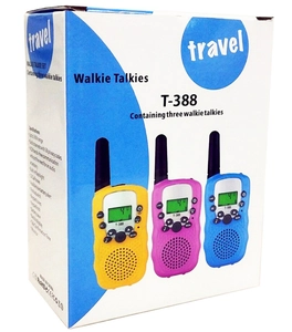T-388 children's walkie talkie 3-pack set with 3km range and built-in flashlight packaging