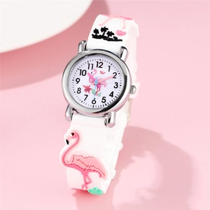 Kids Analog Quartz Watch Cute 3D Flamingo Palm Tree Pattern Silicone Strap Student Wristwatch For Girls Boys