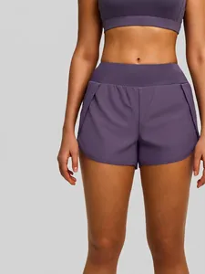 Shorts de Sport 2-en-1 pour Femmes Séchage Rapide Taille Haute Yoga Course Bottom Avec Poches Couleur Unie Respirant
