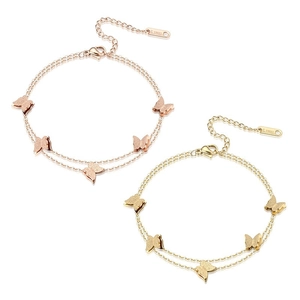 Double-layered butterfly titanium steel bracelet in gold and rose gold finishes