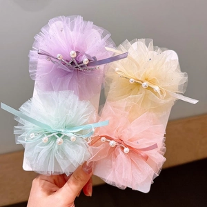 Set of 4 handmade tulle crown hair clips in pastel colors with pearls for girls